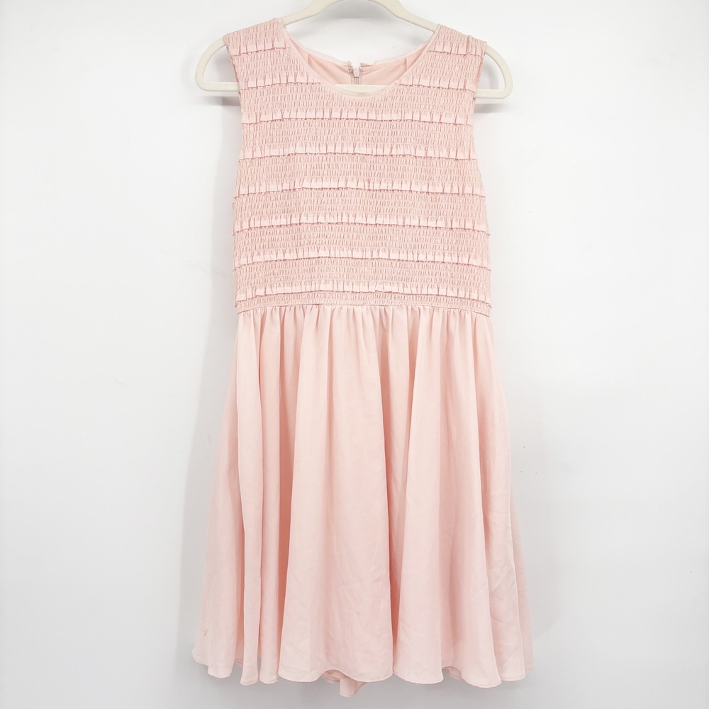Valentino Womens Pink Silk‎ Smocked Ruffle Romantic Coquette Mini Dress Size 40